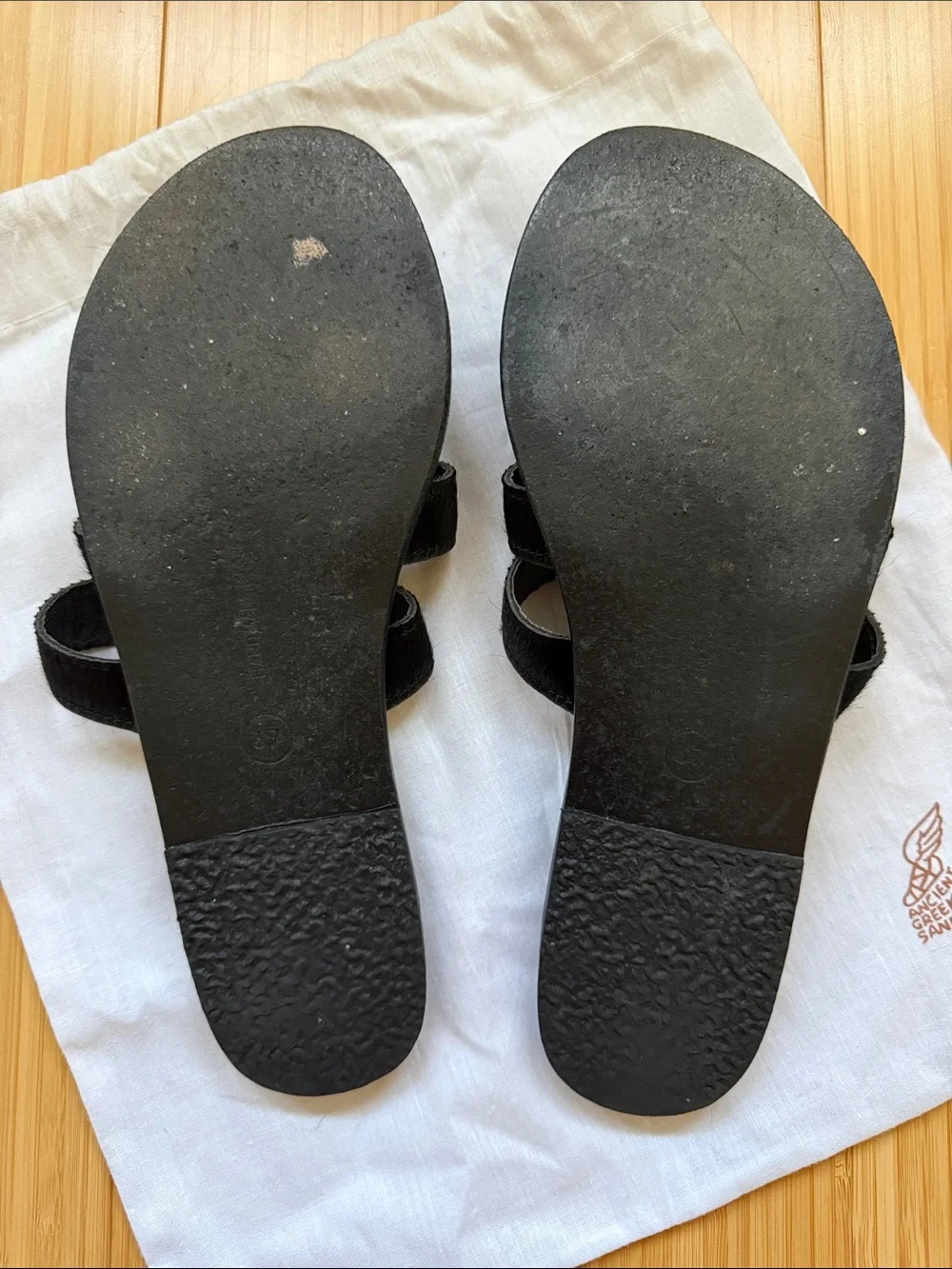Ancient Greek Sandals black pony hair slides size 37
